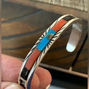 Vintage Native America sterling and turquoise and coral bracelet